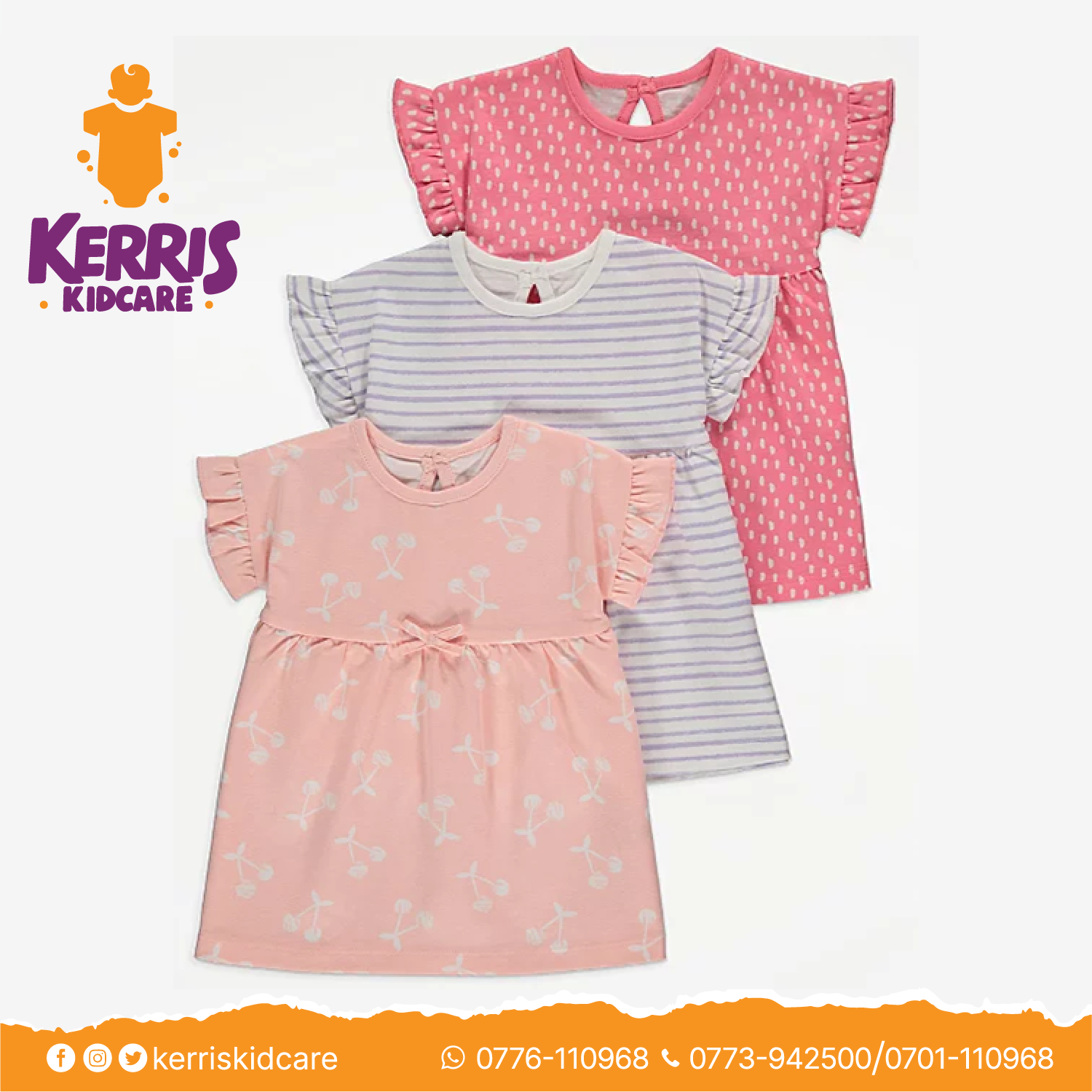 Pink Cherry Print Jersey Dresses